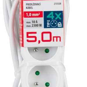 Kábel DG-F804B L-5 m, predlžovací, biely, 4x zásuvka, new edition