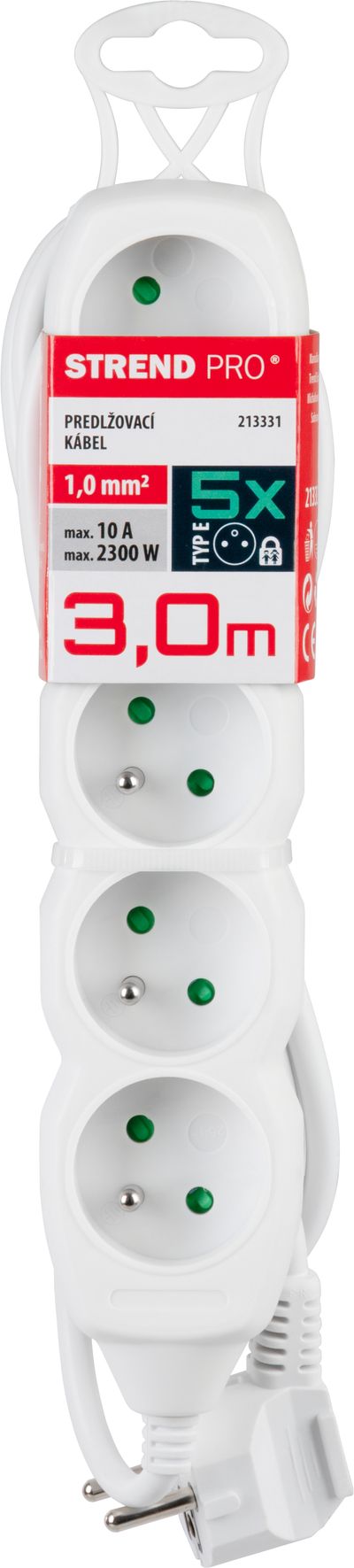 Kábel DG-F805B L-3 m, predlžovací, biely, 5x zásuvka, new edition