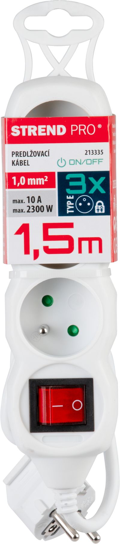 Kábel DG-F803BK L-1.5 m, predlžovací, biely, 3x zásuvka + vypínač, new edition
