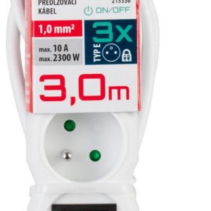 Kábel DG-F803BK L-3 m, predlžovací, biely, 3x zásuvka + vypínač, new edition