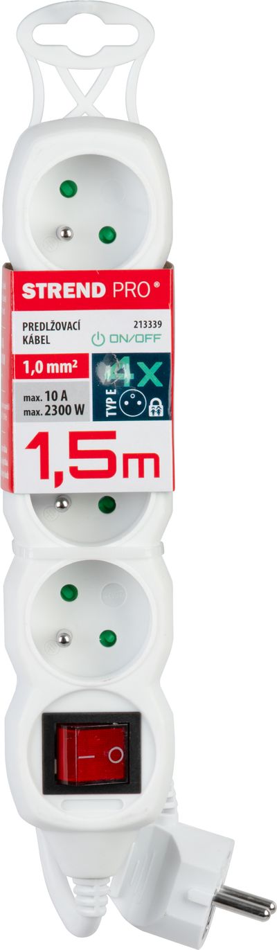 Kábel DG-F804BK L-1.5 m, predlžovací, biely, 4x zásuvka + vypínač, new edition