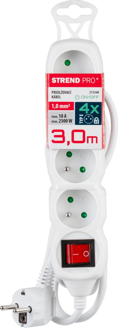 Kábel DG-F804BK L-3 m, predlžovací, biely, 4x zásuvka + vypínač, new edition
