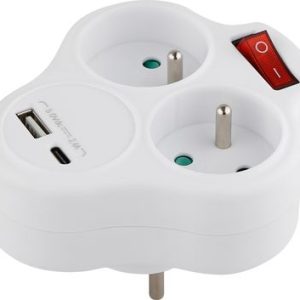 Zásuvka Strend Pro, rozbočovacia, rozdvojka, biela, 2x 16 A, USB A+C, vypínač