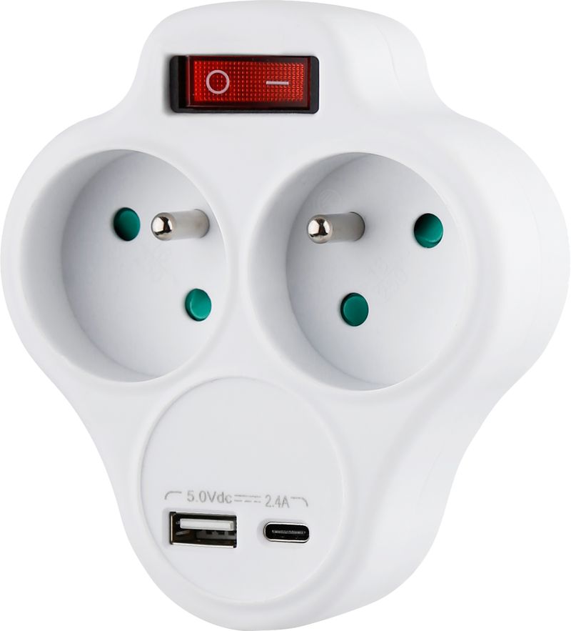 Zásuvka Strend Pro, rozbočovacia, rozdvojka, biela, 2x 16 A, USB A+C, vypínač – Obrázok 2
