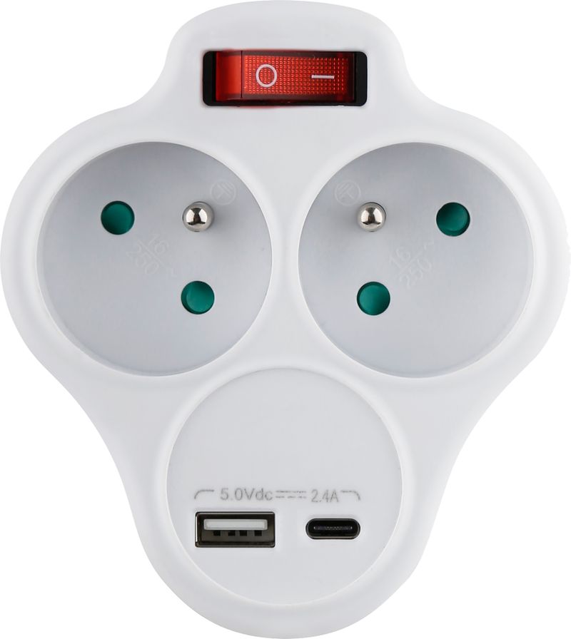 Zásuvka Strend Pro, rozbočovacia, rozdvojka, biela, 2x 16 A, USB A+C, vypínač – Obrázok 3