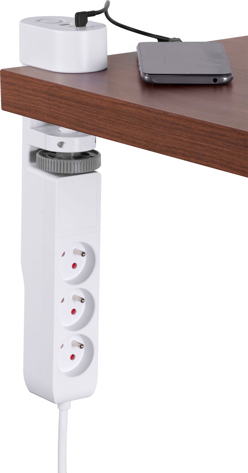 Kábel Strend Pro, L-1,4 m, predlžovací, 6v1, 3x zásuvka, 2x USB-A, 1x USB-C, s upnutím na stôl – Obrázok 2