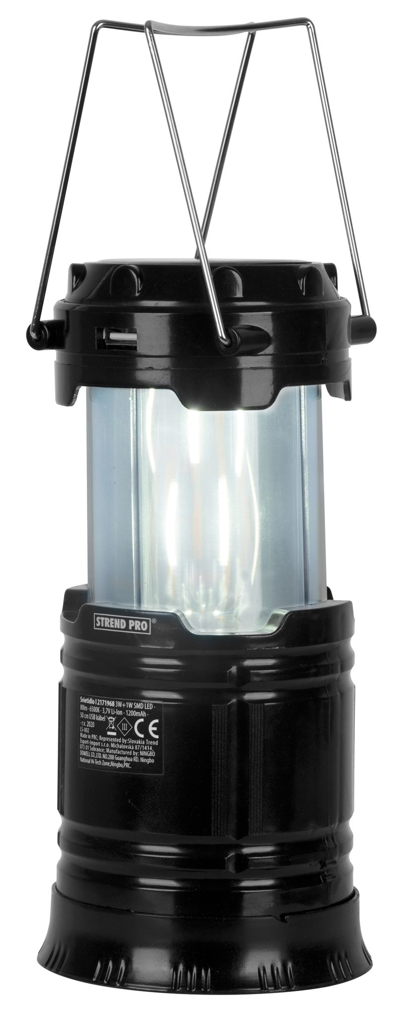 Lampa Strend Pro Camping CL102, LED, 80 lm, 1200 mAh, efekt plameňa, kempingové svietidlo, solárne nabíjanie, USB výstup – Obrázok 3