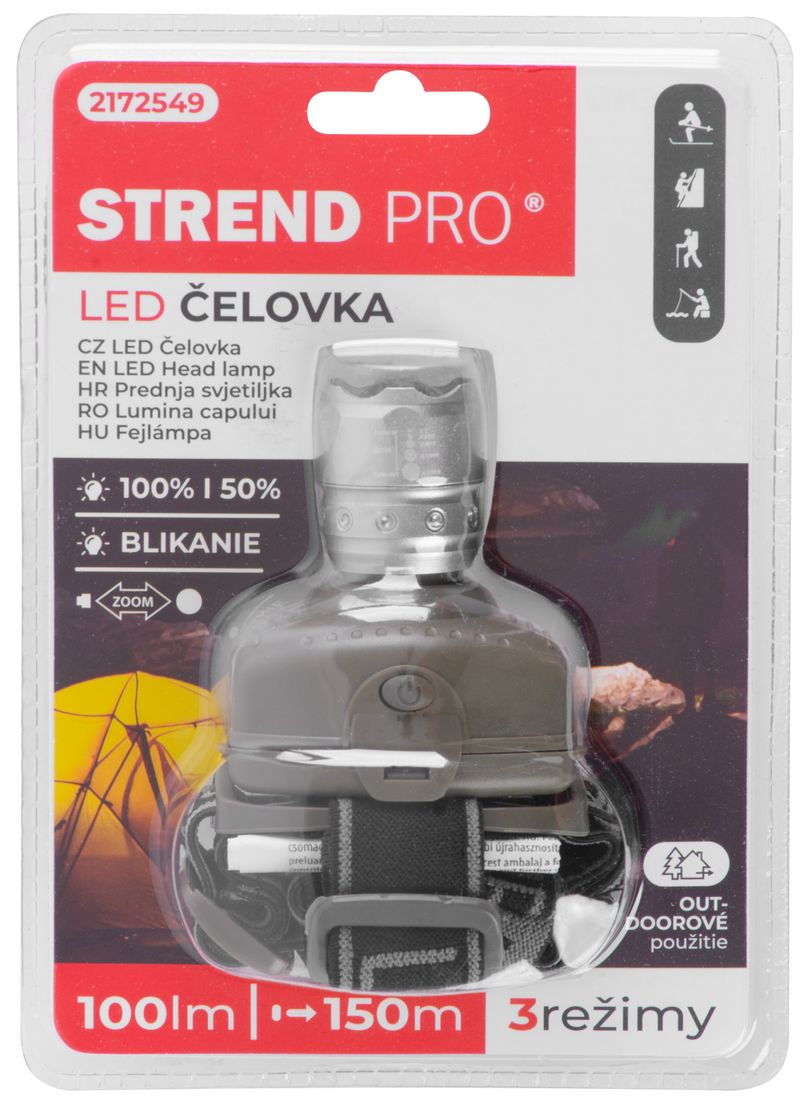 Čelovka Strend Pro Headlight H833, 2W CreeLED, ZOOM, 100 lm, 3xAAA, ultra light – Obrázok 2
