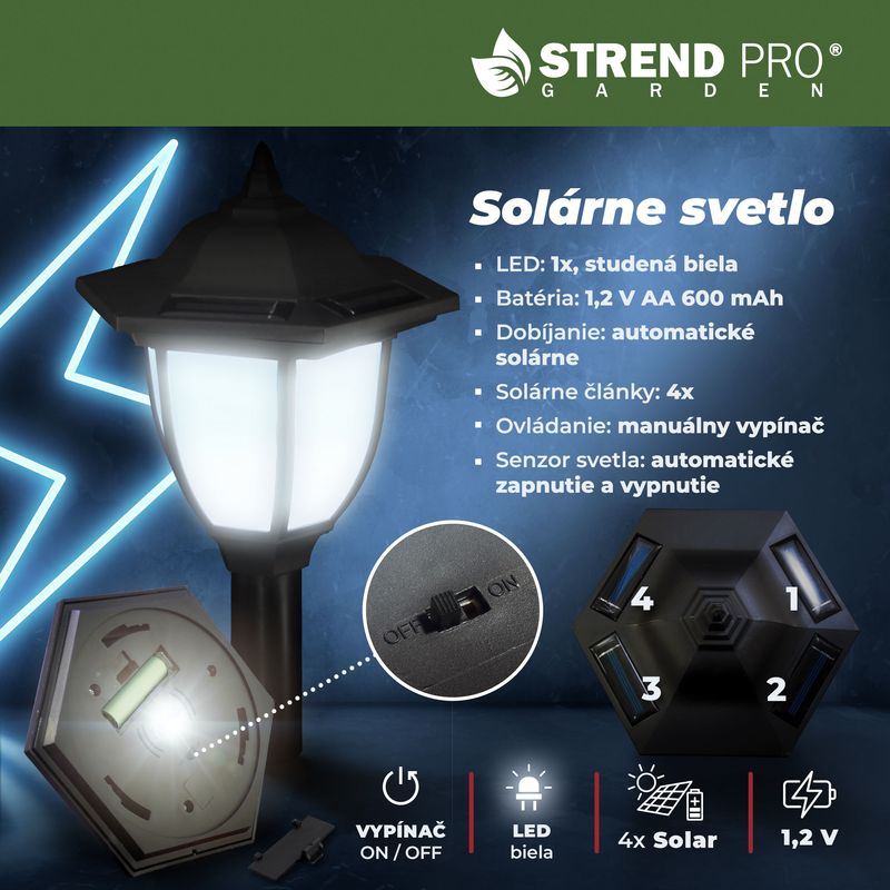 Lampa Strend Pro Garden, reťaz, ohrada, plot do záhrady, 2x solárne svietidlo, 1x LED, 16,5x16,5x71,5 cm – Obrázok 3