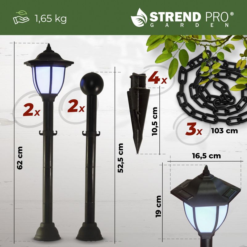 Lampa Strend Pro Garden, reťaz, ohrada, plot do záhrady, 2x solárne svietidlo, 1x LED, 16,5x16,5x71,5 cm – Obrázok 4