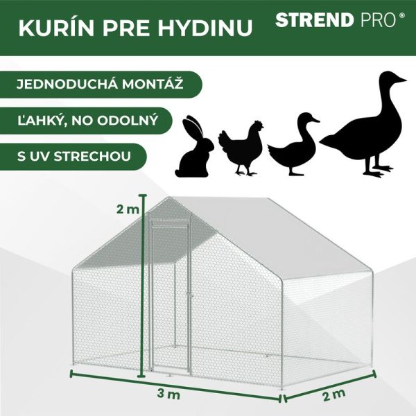 Kurín Strend Pro, pre hydinu, voliéra, klietka, kurnik, so strechou, 3x2x2 m – Obrázok 2