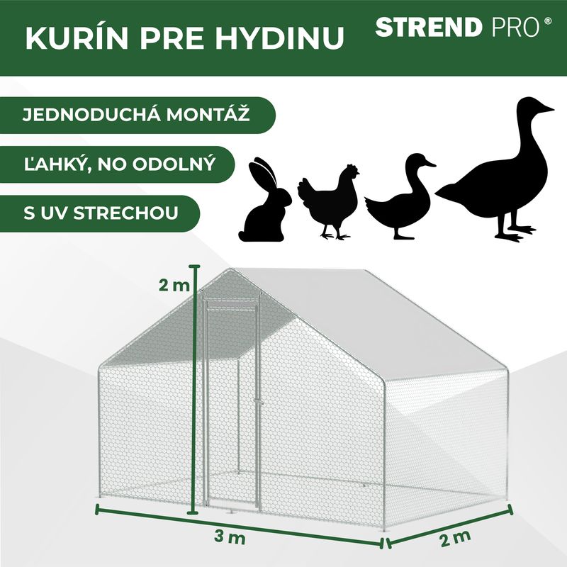 Kurín Strend Pro, pre hydinu, voliéra, klietka, kurnik, so strechou, 3x2x2 m – Obrázok 2