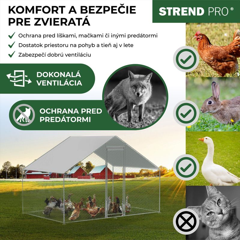 Kurín Strend Pro, pre hydinu, voliéra, klietka, kurnik, so strechou, 3x2x2 m – Obrázok 3