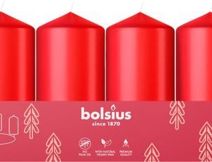 Sviečky Bolsius Pillar Advent, Vianoce, červené, 48/100 mm, bal. 4 ks