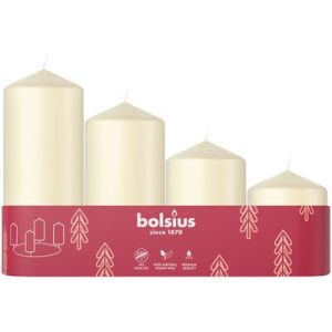 Sviečky Bolsius Pillar Advent, Vianoce, krémové, 60/80/100/120x48 mm, bal. 4 ks