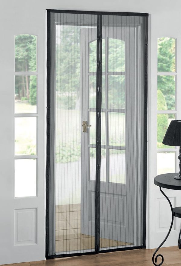 Sieť Strend Pro, 220x120 cm, proti hmyzu a komárom, na balkónové dvere, 9x magnet, čierna – Obrázok 2