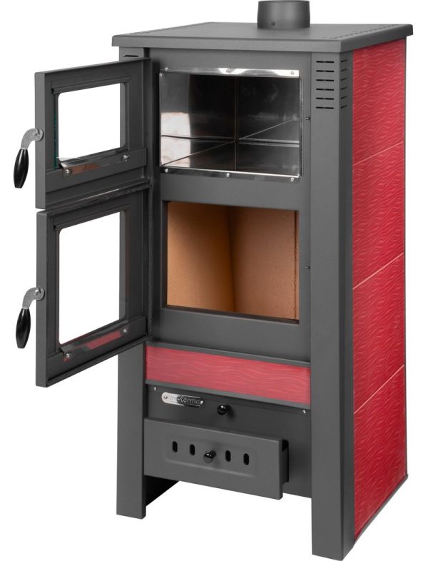 Kachle Pro TAURUS Ceramic, červené, 12 kW, 120 mm, s rúrou na pečenie – Obrázok 6