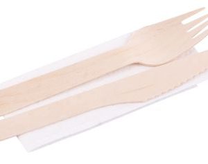 Príbor MagicHome Woodline ECO, drevený, nôž, vidlička, servítka, 100% Natural