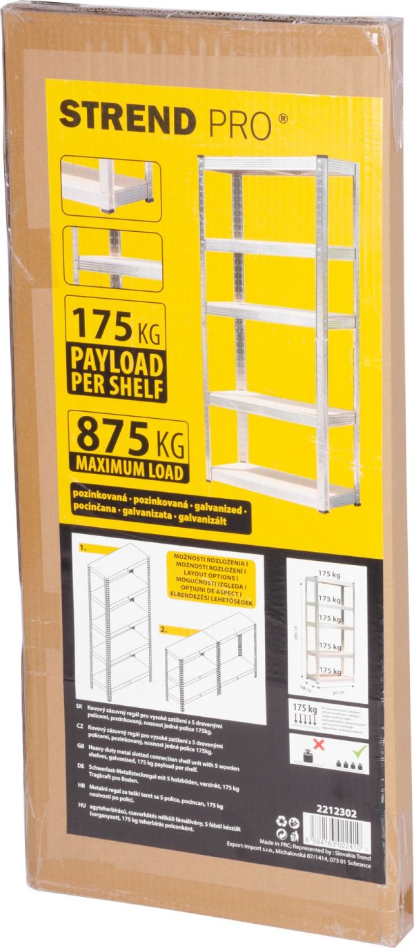 Regál Racks RAT40 MS, kovový, MDF, 5 políc, 1800x900x400 mm, max. 175 kg/polica – Obrázok 2
