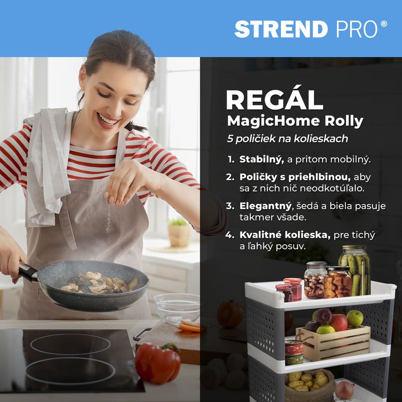 Regál MagicHome Rolly, plastový, 4 police, 49x29x75,5 cm, na kolieskach – Obrázok 3