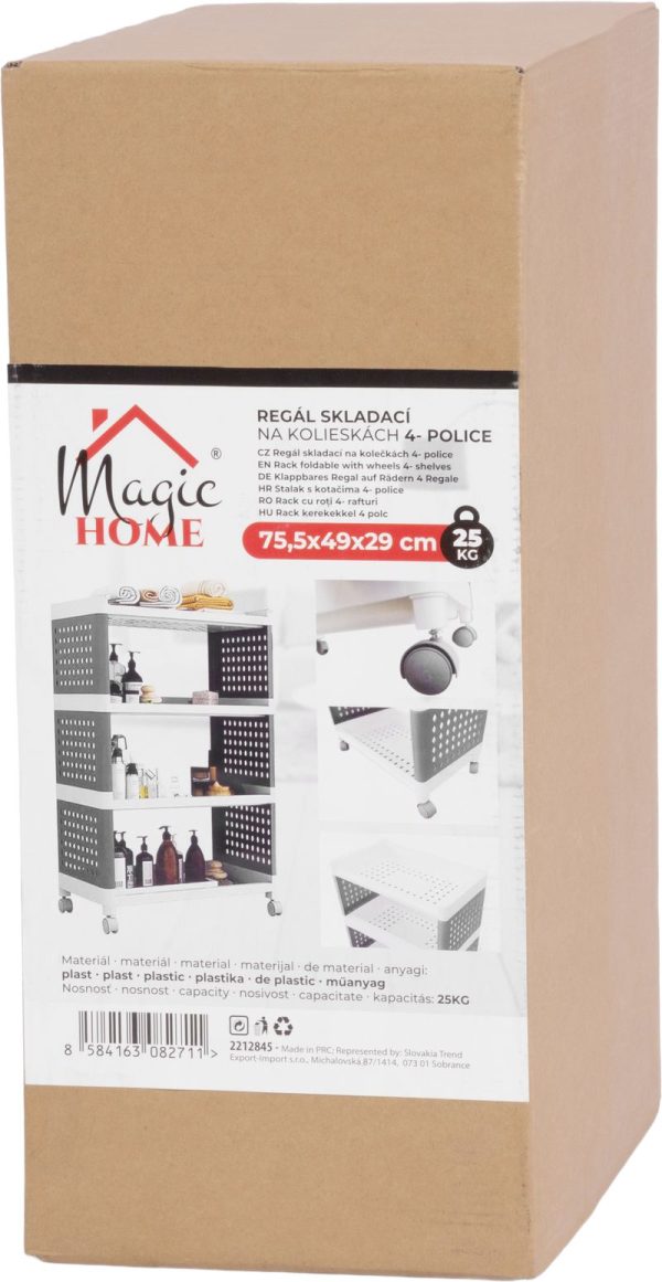 Regál MagicHome Rolly, plastový, 4 police, 49x29x75,5 cm, na kolieskach – Obrázok 8