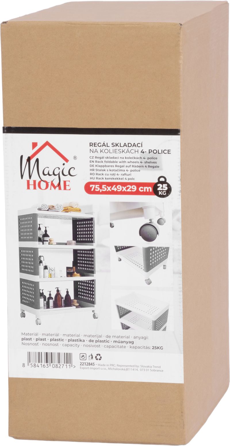 Regál MagicHome Rolly, plastový, 4 police, 49x29x75,5 cm, na kolieskach – Obrázok 8
