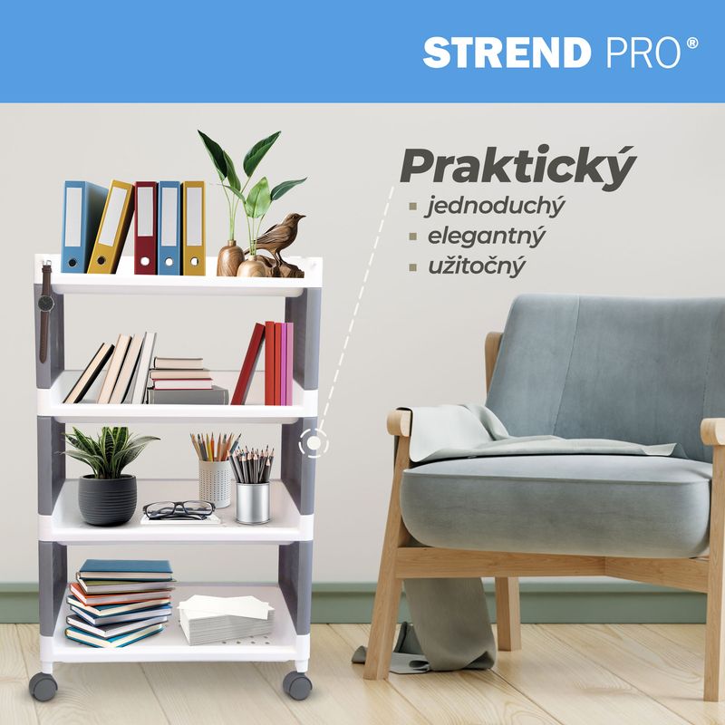 Regál MagicHome Rolly, plastový, 4 police, 49x29x75,5 cm, na kolieskach – Obrázok 7