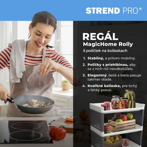 Regál MagicHome Rolly, plastový, 5 políc, 49x29x97 cm, na kolieskach – Obrázok 2