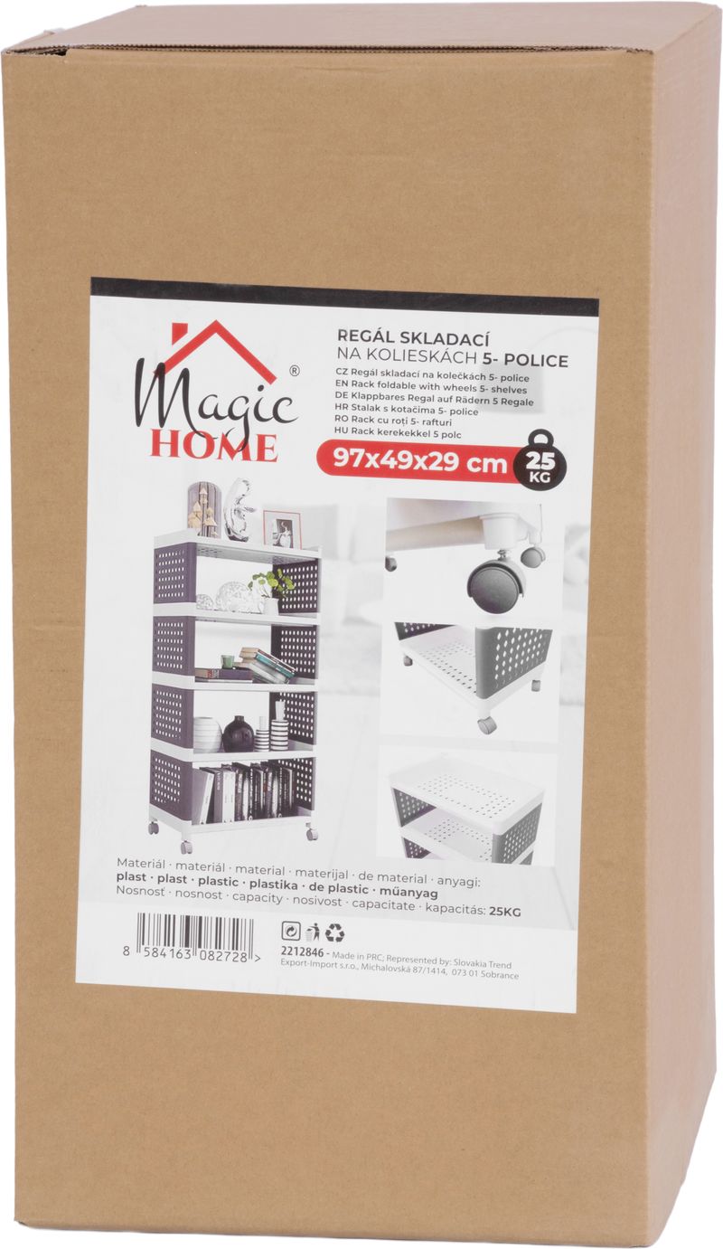 Regál MagicHome Rolly, plastový, 5 políc, 49x29x97 cm, na kolieskach – Obrázok 10