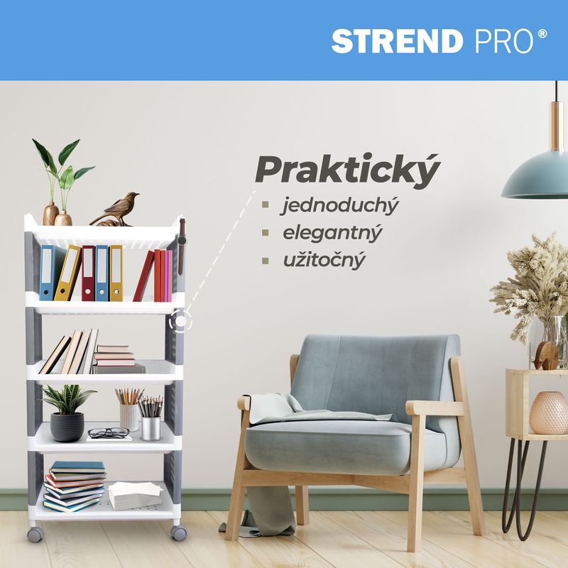 Regál MagicHome Rolly, plastový, 5 políc, 49x29x97 cm, na kolieskach – Obrázok 7