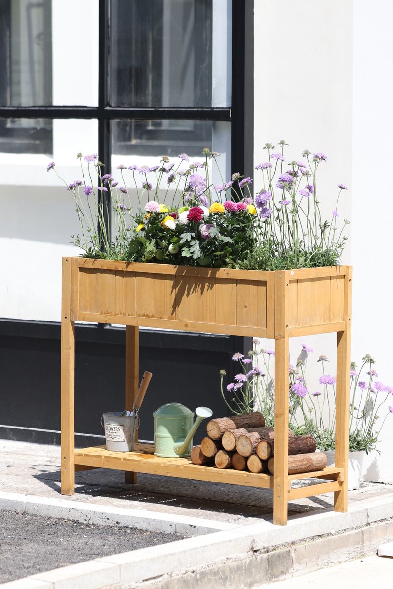 Záhon Strend Pro Garden, 89x33x76 cm, so spodnou policou, drevo, vyvýšený, s nohami – Obrázok 2