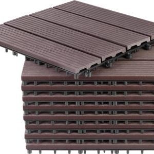 Sada terasových dosiek s WPC efektom dreva, palubovka, PP, 31x31x2, plast, farba hnedá a sivá, bal. 9ks