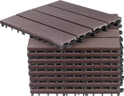 Sada terasových dosiek s WPC efektom dreva, palubovka, PP, 31x31x2, plast, farba hnedá a sivá, bal. 9ks