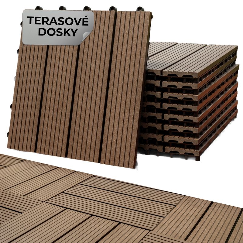 Sada terasových dosiek s WPC efektom dreva, palubovka, PP, 31x31x2, plast, farba hnedá a sivá, bal. 9ks – Obrázok 3