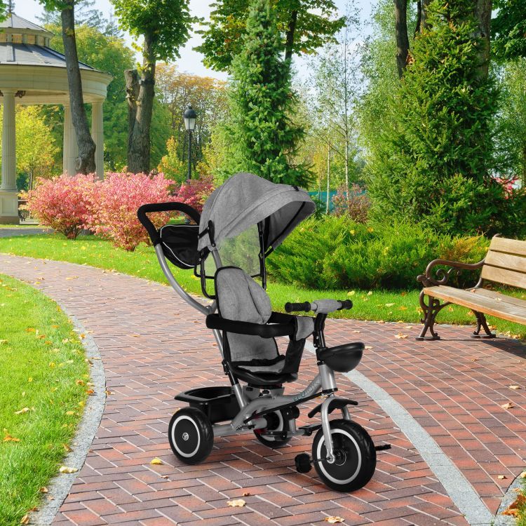 Trojkolkový kočík 2 v 1 s otočným sedadlom a skladacou strieškou, sivý ECOTOYS – Obrázok 9