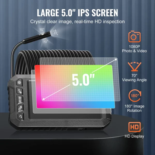 Endoskopická kamera, inšpekčná kamera, 1080P kamera na potrubie, 15 m kábel, 12,7 cm displej – Obrázok 3