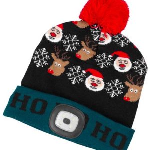 Čiapka Strend Pro X-mas Ho-Ho, zeleno-čierna L, 4x SMD LED, USB nabíjanie