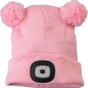 Čiapka Strend Pro kid ružová M, s brmbolcami, 4x SMD LED, USB nabíjanie