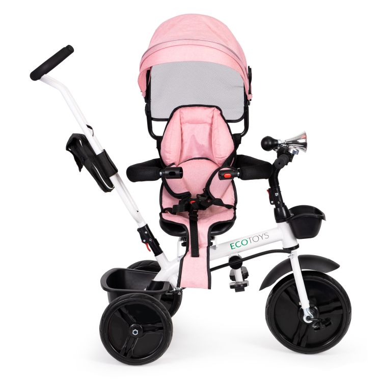 Trojkolka, kočík, otočné sedadlo o 360°, ružová ECOTOYS – Obrázok 9