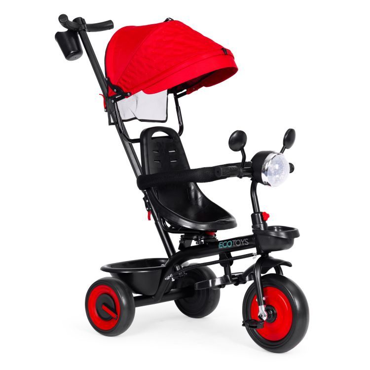 Detská trojkolka, kočík, 3 v 1, otočné sedadlo, červená strieška, ECOTOYS – Obrázok 13