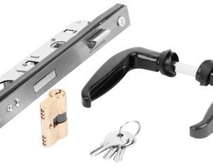 Zámok brány Strend Pro METALTEC DUO, zelený, nerezová vložka, zámok, kľúče, štít, doraz, 2x kľučka, RAL6005