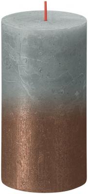 Sviečka Bolsius Rustic, valcová, Vianoce, Sunset Eucalyptus Green + Copper, 130/68 mm