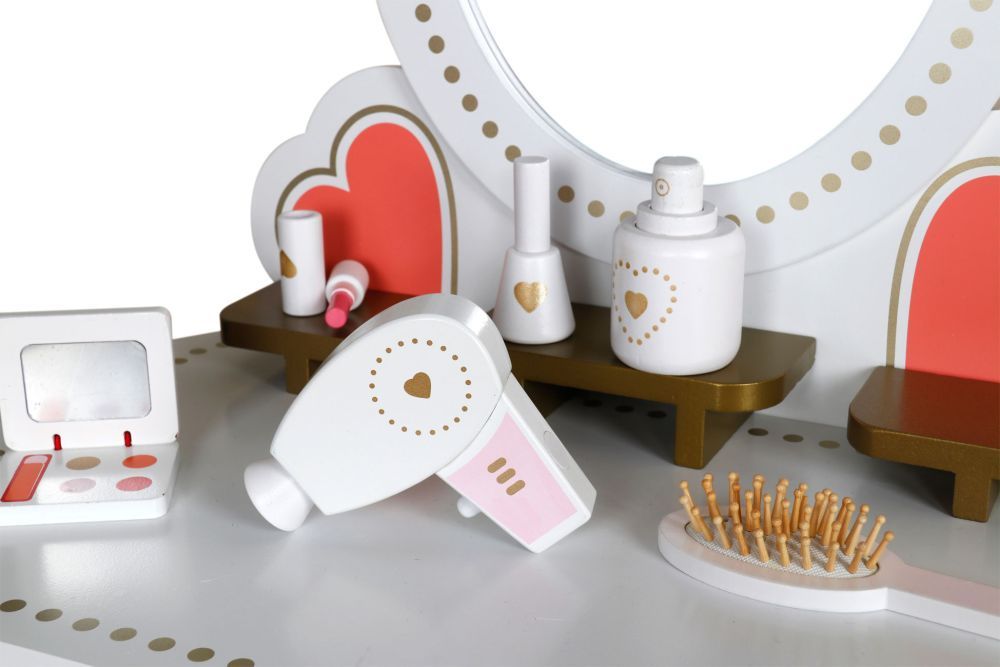 Veľký drevený detský toaletný stolík so zrkadlom pre dievčatá ECOTOYS – Obrázok 4