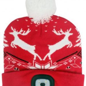 Čiapka Strend Pro X-mas červená, so sobmi, L, 4x SMD LED, USB nabíjanie