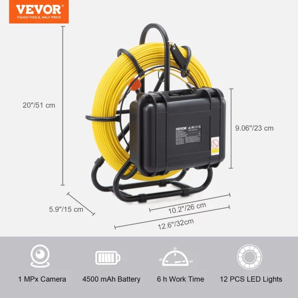 Kanalizačný fotoaparát  91,5 m, 23 cm obrazovka, inšpekčná kamera na potrubie s funkciou DVR, IP68 kamera s 12 nastaviteľnými LED diódami, s 16 GB SD kartou pre kanalizačné potrubia, dom, kanalizáciu, odtokové potrubie – Obrázok 2