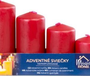 Sviečka MagicHome, vianočná, adventná, bordová, 48 mm 60/80/100/120 mm, bal. 4 ks