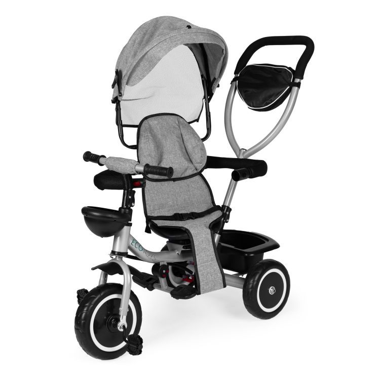 Trojkolkový kočík 2 v 1 s otočným sedadlom a skladacou strieškou, sivý ECOTOYS – Obrázok 4