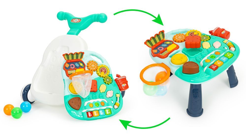 Interaktívne 2 v 1 odrážadlo, chodítko a vzdelávací stôl so zvukmi – Obrázok 3