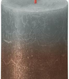 Sviečka Bolsius Rustic, valcová, Vianoce, Sunset Eucalyptus Green+ Copper, 80/68 mm