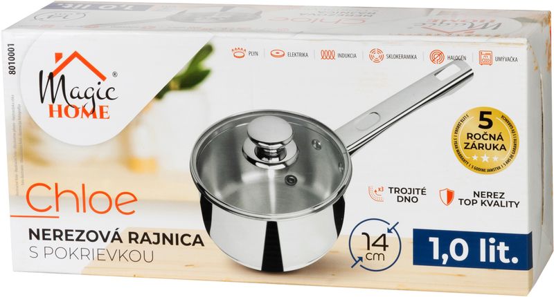 Rajnica MagicHome Chloe, 14 cm, 1 lit. so sklenenou pokrievkou, nerez – Obrázok 3